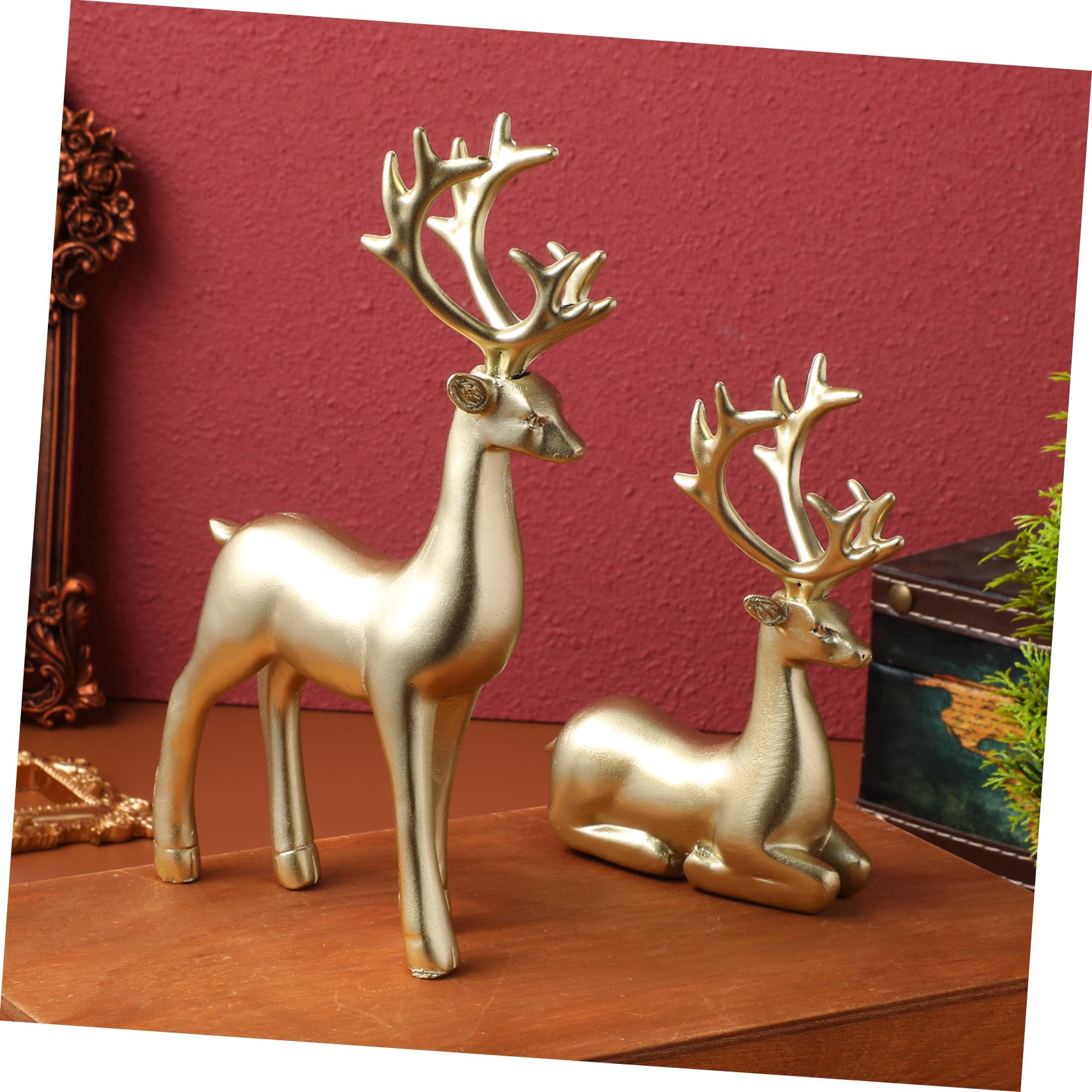 YARNOW 2piezas Adornos De Resina De Reno Para Decoración De Escritorio y Fiestas Navideñas Esculturas Decorativas Para Hogar y