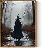 ARPEOTCY Vintage Framed Canvas Wall Art, 12x16 Inch Spooky Witch Halloween Wall Art for Living Room Bedroom Gallery, Dark Academia Bathroom Wall Art Decor Aesthetic 16'L x 12'W Witch