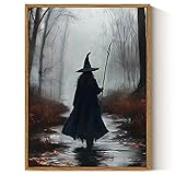 ARPEOTCY Vintage Framed Canvas Wall Art, 12x16 Inch Spooky Witch Halloween Wall Art for Living Room Bedroom Gallery, Dark Academia Bathroom Wall Art Decor Aesthetic 16'L x 12'W Witch