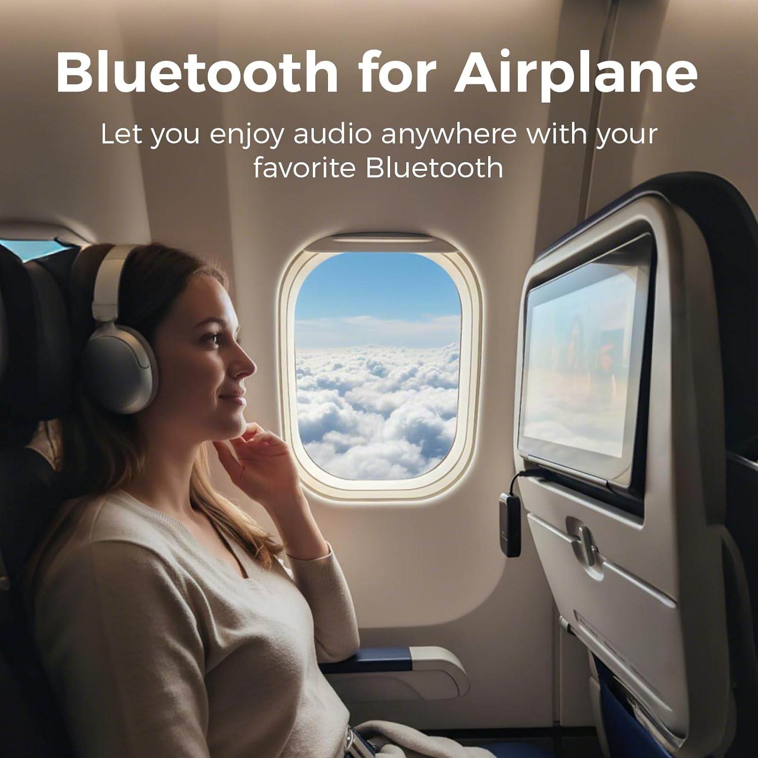 Airplane Bluetooth 5.3 Audio Transmitter with Qualcomm aptX Adaptive, LCD Display, Dual Device Support, 30Hr Battery, 3.5mm AUX for Travel, Flight, Gym