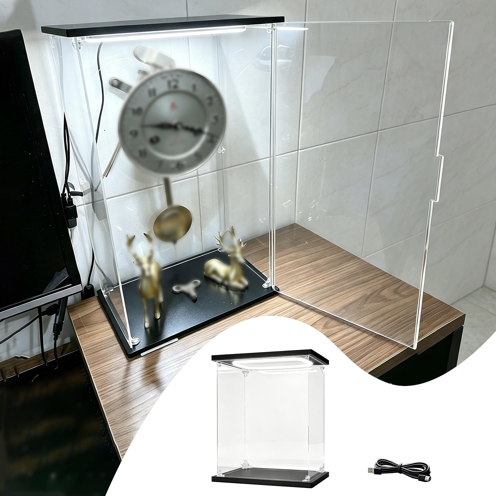 Extra Tall Lighted Hobby Display Case with Black Base & Lid, Stackable