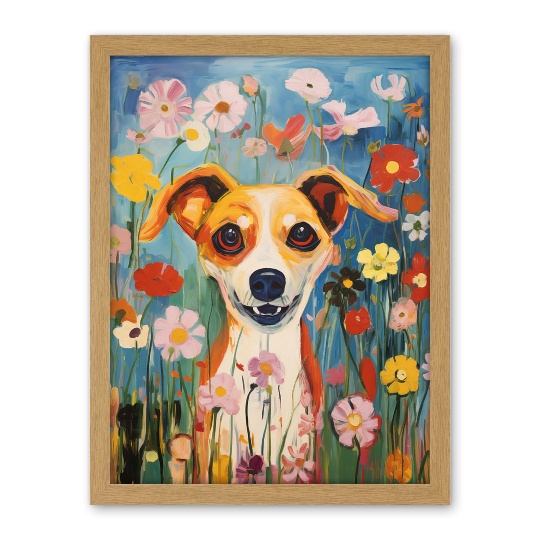 Artery8 Chihuahua in the Wildflowers Artwork Colourful Meadow Dog Portrait Artwork Framed Wall Art Print 18X24 Inch