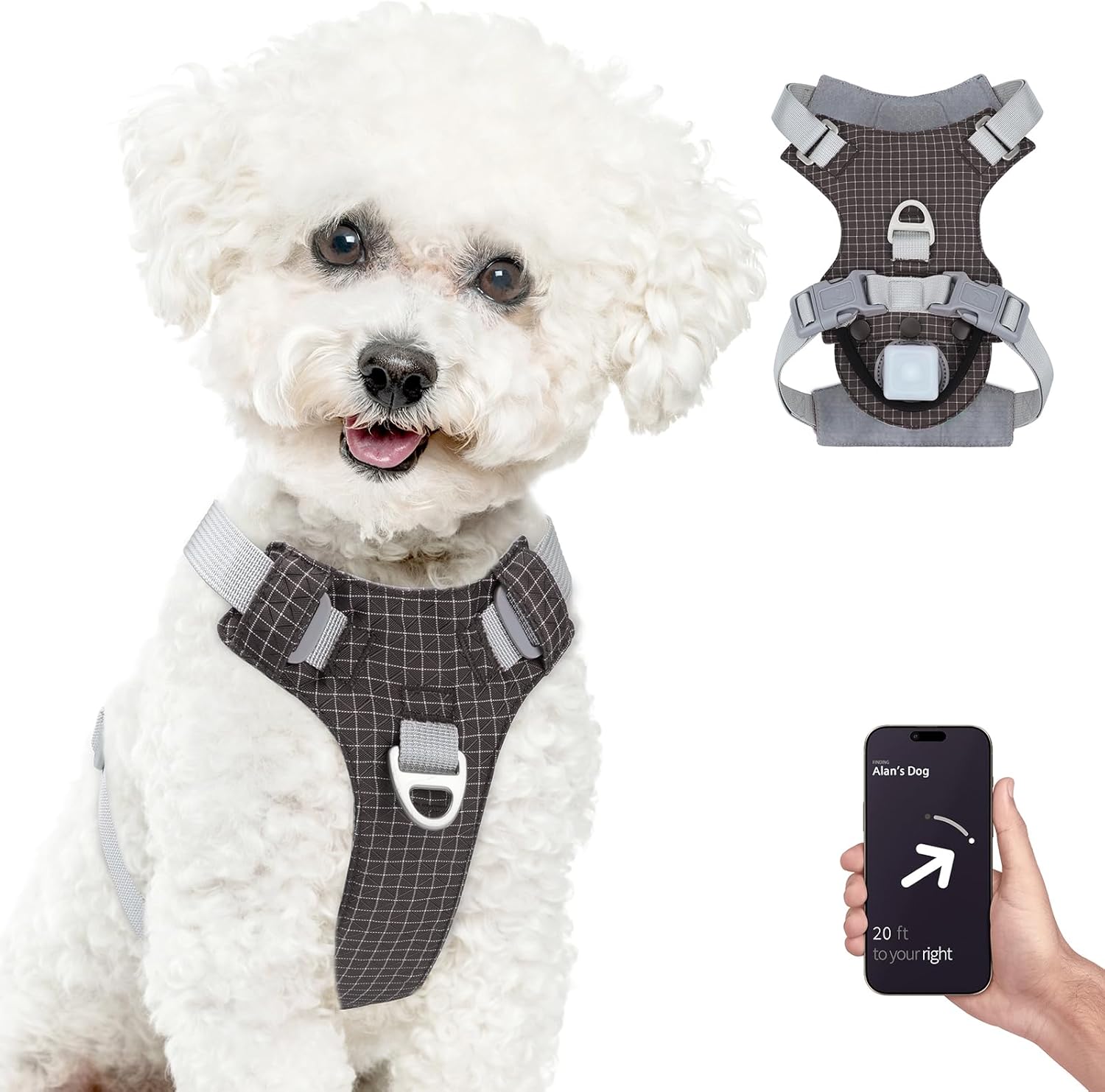 TagME No Pull Dog Harness with 2 Leash Clips,Lightweight & Visible for All-Day Walking, No Choke Pet Vest Includes AirTag Holder for Puppy,Black