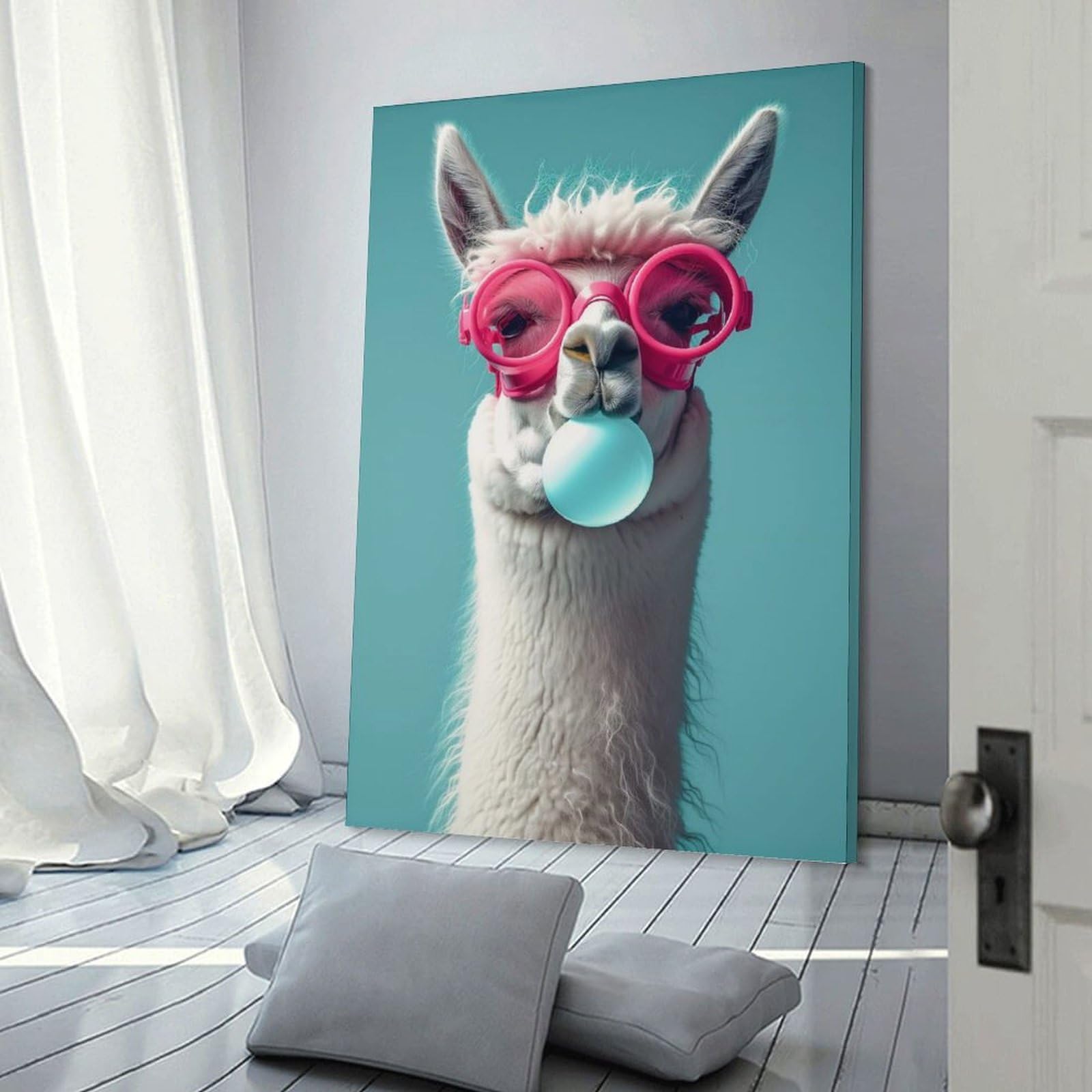 Junmoney Canvas Wall Decor Llama Bubblegum, 24x36inch(60x90cm), for Gallery Wall Decor And Room Displays, An Easy Match for Collected Prints