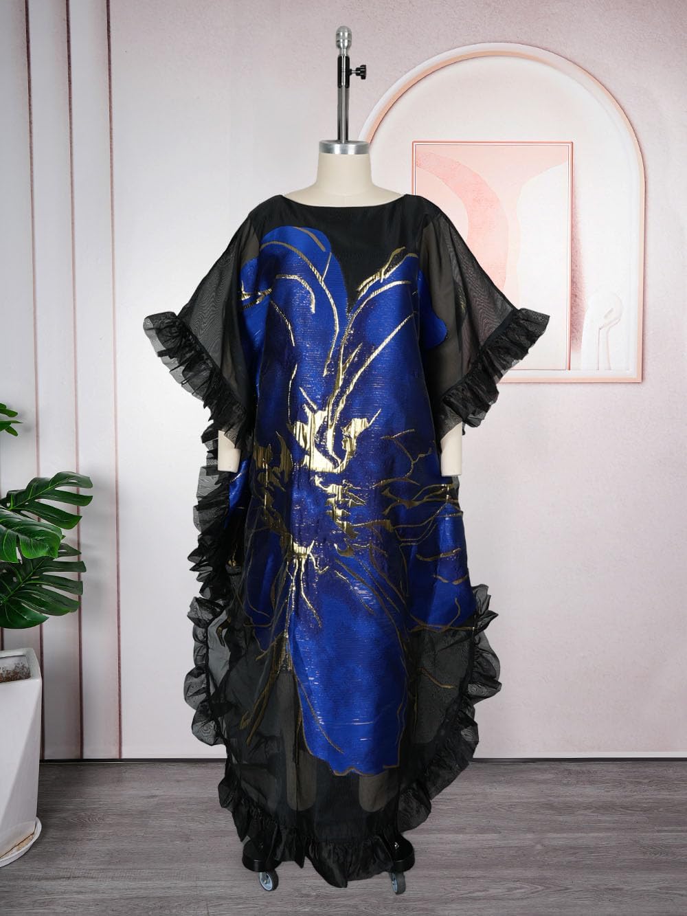 HD Stylish African Inspire Dress for Woman O Sharp Applique Floral Organza Gown - Image 3