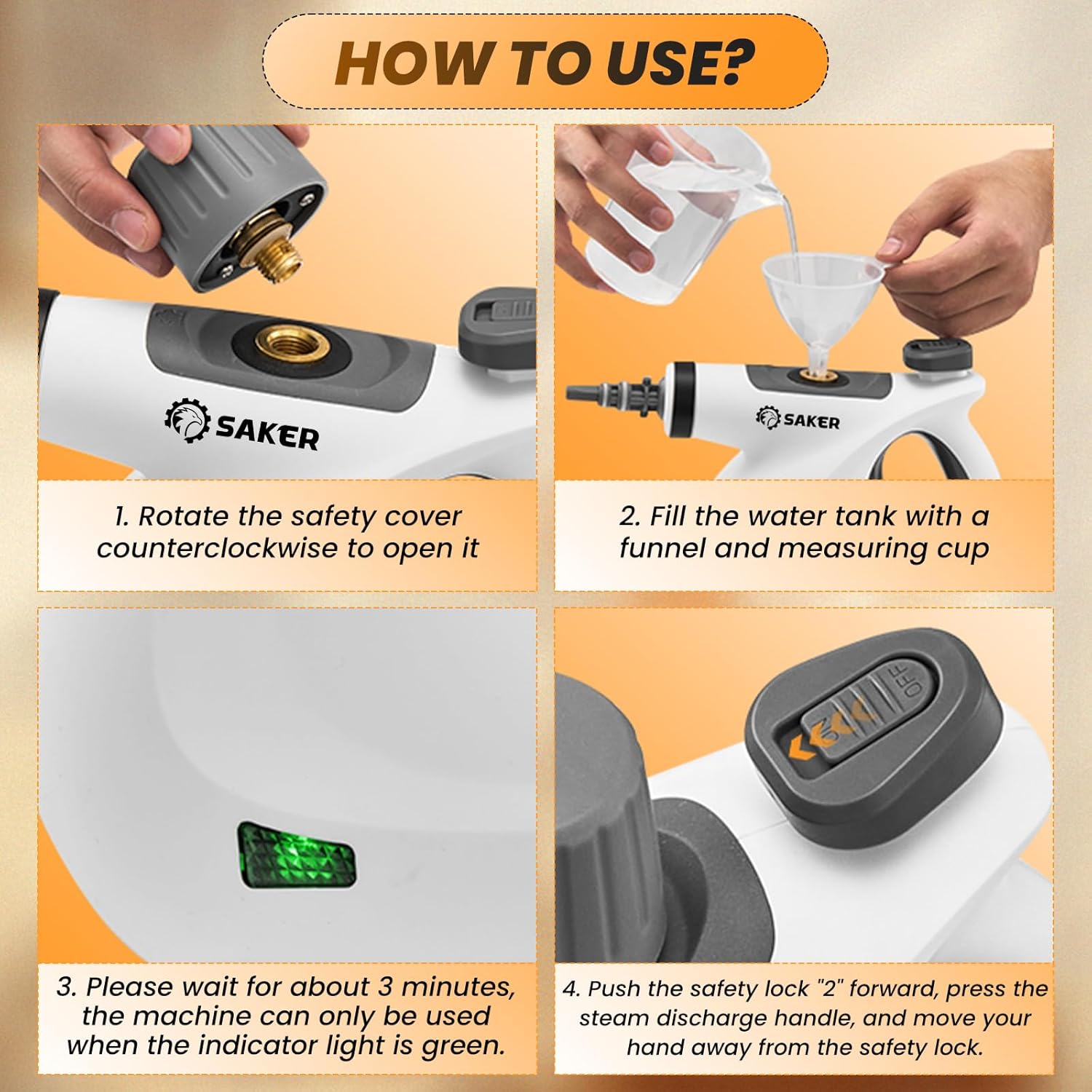 Saker Handheld Steam Cleaner New,Portable Steam Cleaner for Home,1050W Steam Cleaner,8 Fiber Cloths for Quick Heating & Deep Cleaning of Floors, Cars, and Kitchen