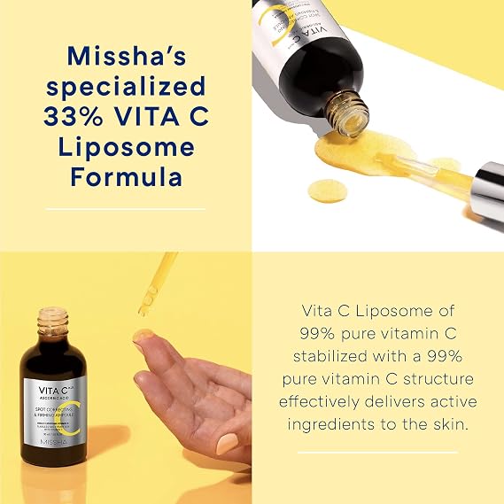 MISSHA VITA C Plus SPOT Correcting & Firming Ampoule + Vita C All-In-One Bubble Foam Facial Cleanser Korean Skincare Duo with 99% Pure Vitamin C for Deep Pore Detox, Spot Correction, and Firming