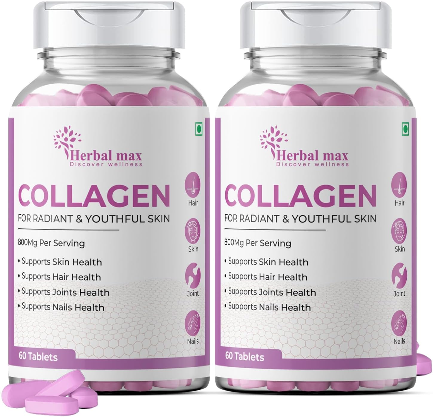 Collagen to Boost Skin Repair & Regeneration for Youthful & Radiant Skin - 120 Tablets 800Mg, Pack of 2