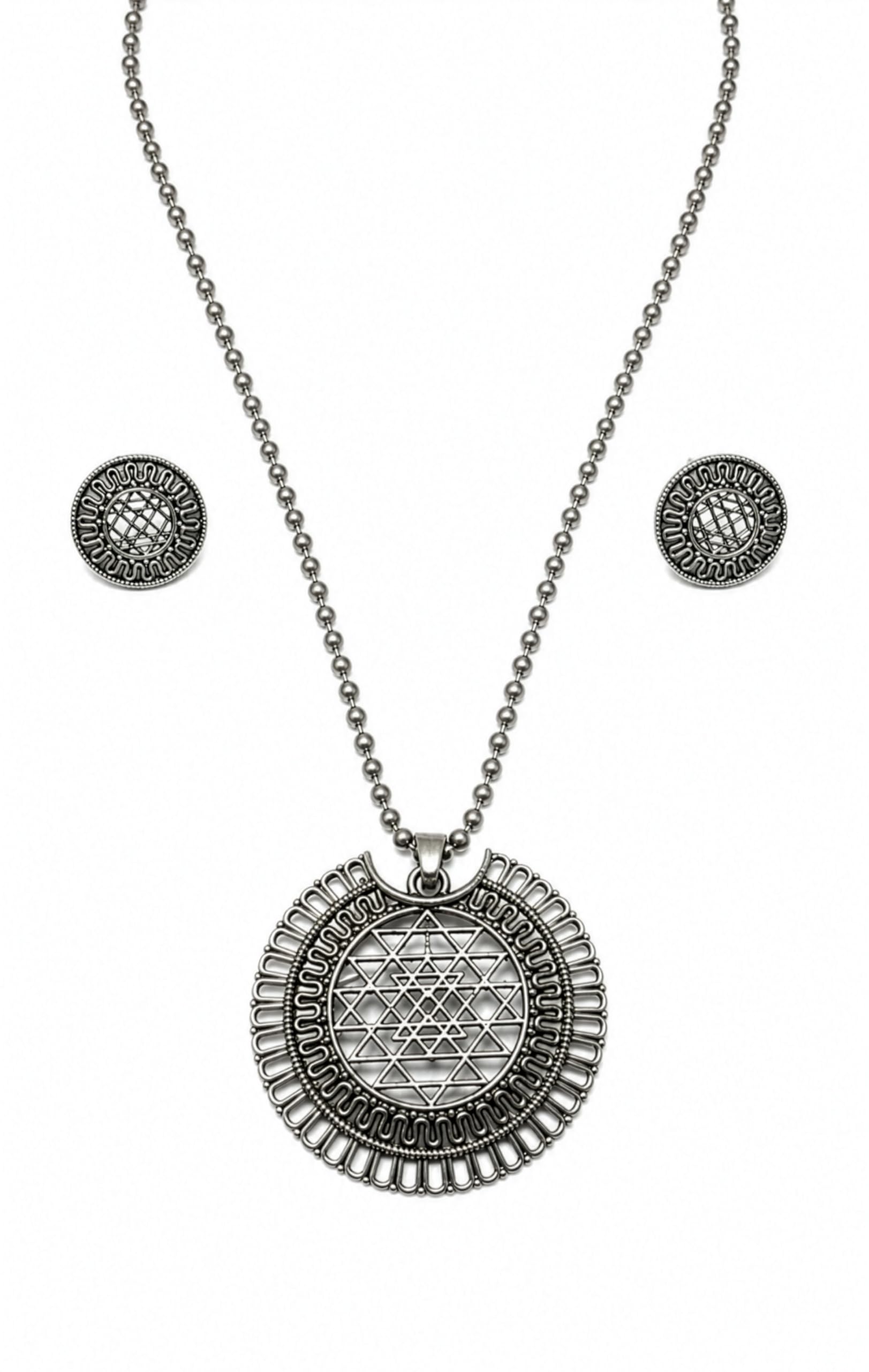 Oxidised German Silver Pendant Necklace with Earrings for Women and Girl's-image-48