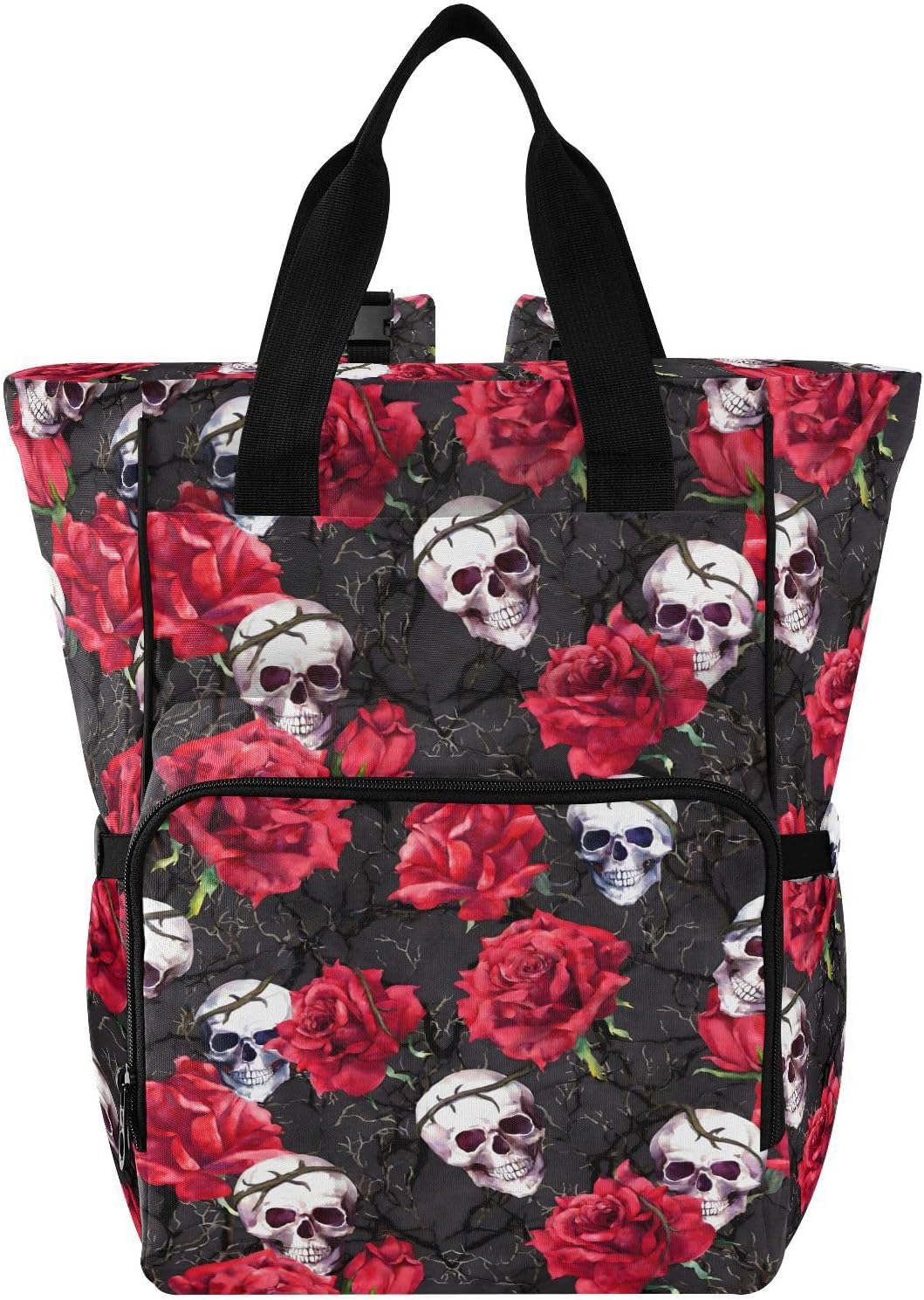 MNSRUU Diaper Bag Skulls Rose Flowers Diaper Bag Backpack Multifunction Travel Diaper Bag Tote Large Capacity Diaper Changing Backpacks for Moms Dads