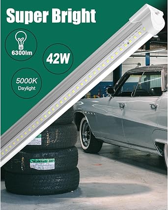 SZHLUX 10 Pack LED Shop Light 4FT, 42W 5000K 6300LM Daylight White V Shape T8 LED Tube Lights, High Output for Garage