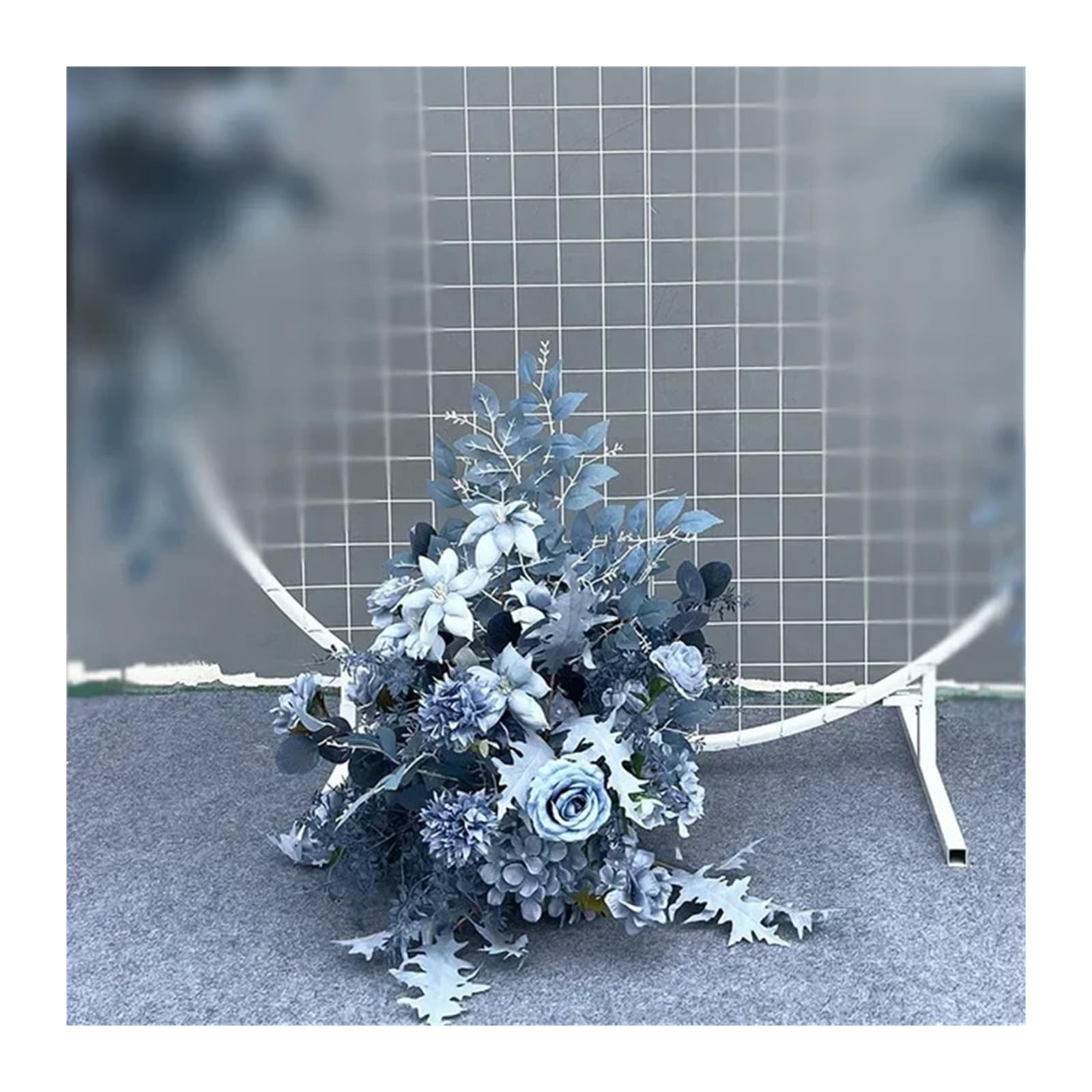 Flower Arch Wedding Flower Simulation Artificia Silk Flowers Arch Round Art Window Decoration Props T Stage Leaf Hanging(Blue S)