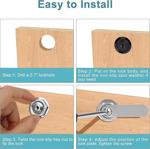 Miniatura 5 de Cam Locks - Cerraduras negras para gabinete con llave similar, cilindro de 1-38 pulgadas de longitud. Se adapta a un grosor máximo del panel de 1-18