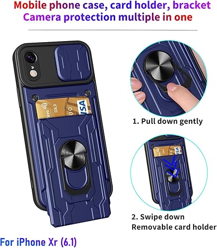 Miniatura 2 de Funda tipo cartera para iPhone Xr, ranura para tarjeta de crédito, diseño portátil, resistente de doble capa híbrida acolchada de goma protectora