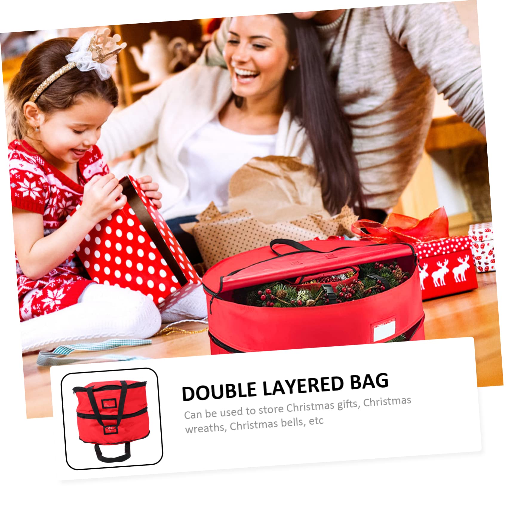 Alipis 1pc Capacity Double Layered Wreath Storage Bag for Christmas and Party Supplies Round Organizer Handle for Wedding Preparation and Seasonal Decoration