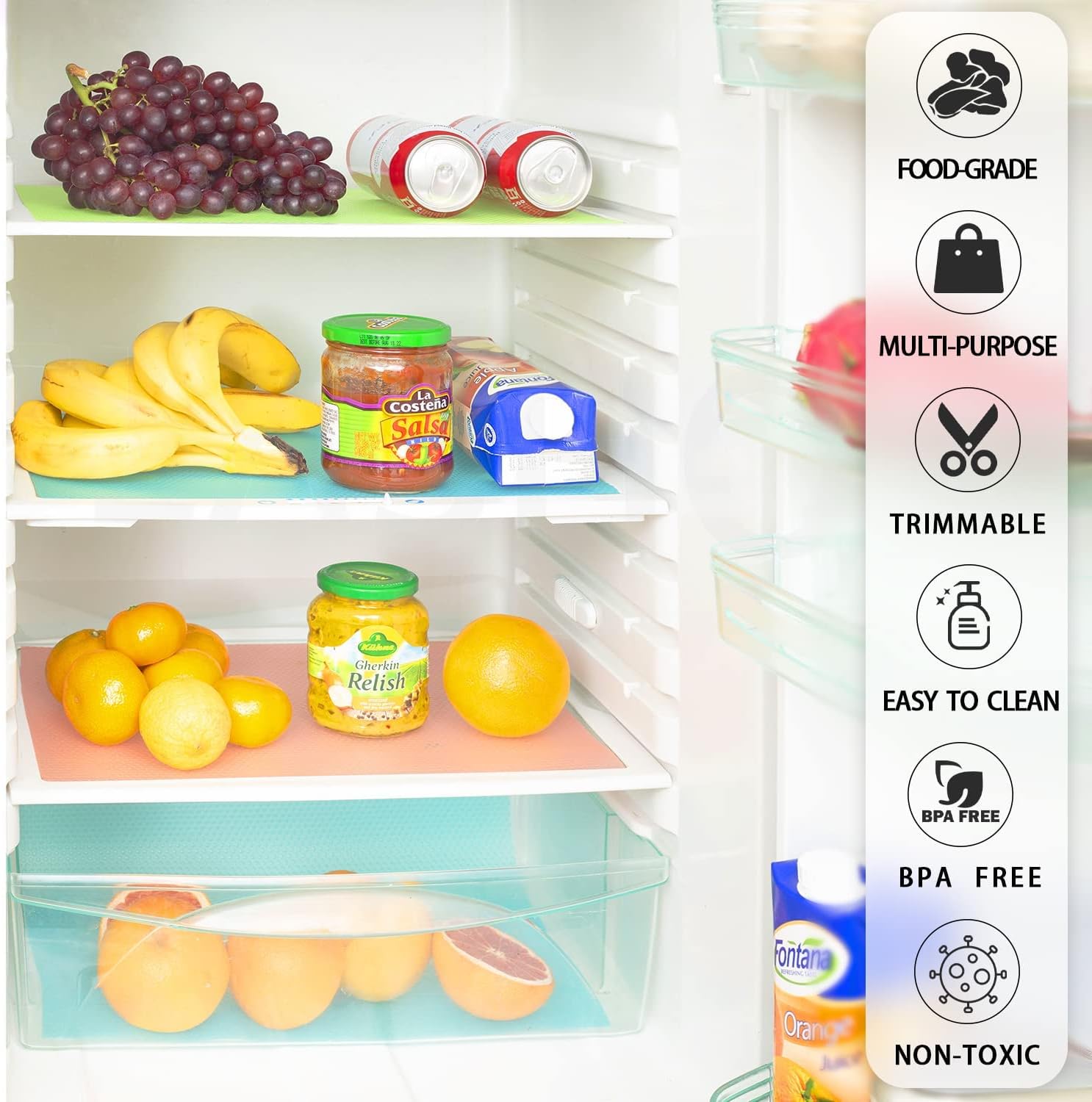 6 PCS Clear Shelf Mats Refrigerator Liners