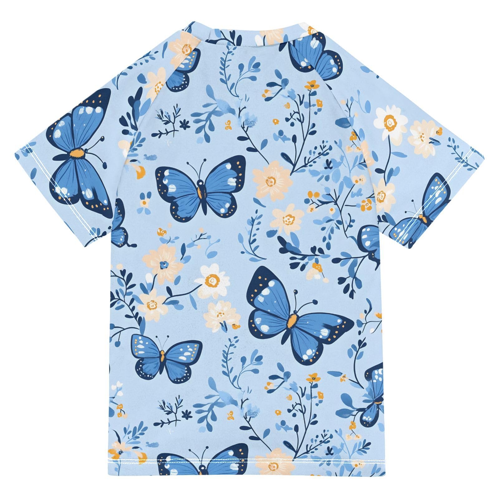 ALAZA Boys Swim Shirts Toddler Rash Guard Short Sleeve Rashguard Butterflys Flowers Print UPF 50+ 11-12T