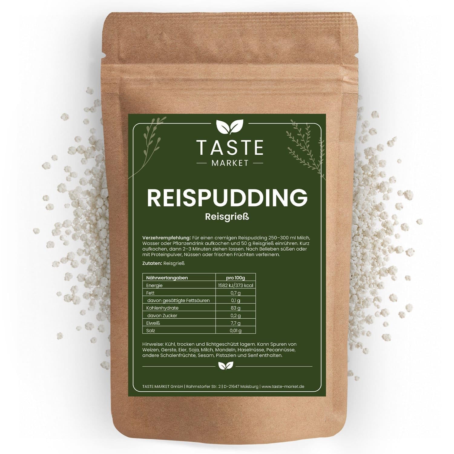 Instant Reispudding 15 kg Rice Pudding Reisgrieß neutral ohne Zucker & Zusätze Fitness Muskelaufbau Reismehl Taste Market