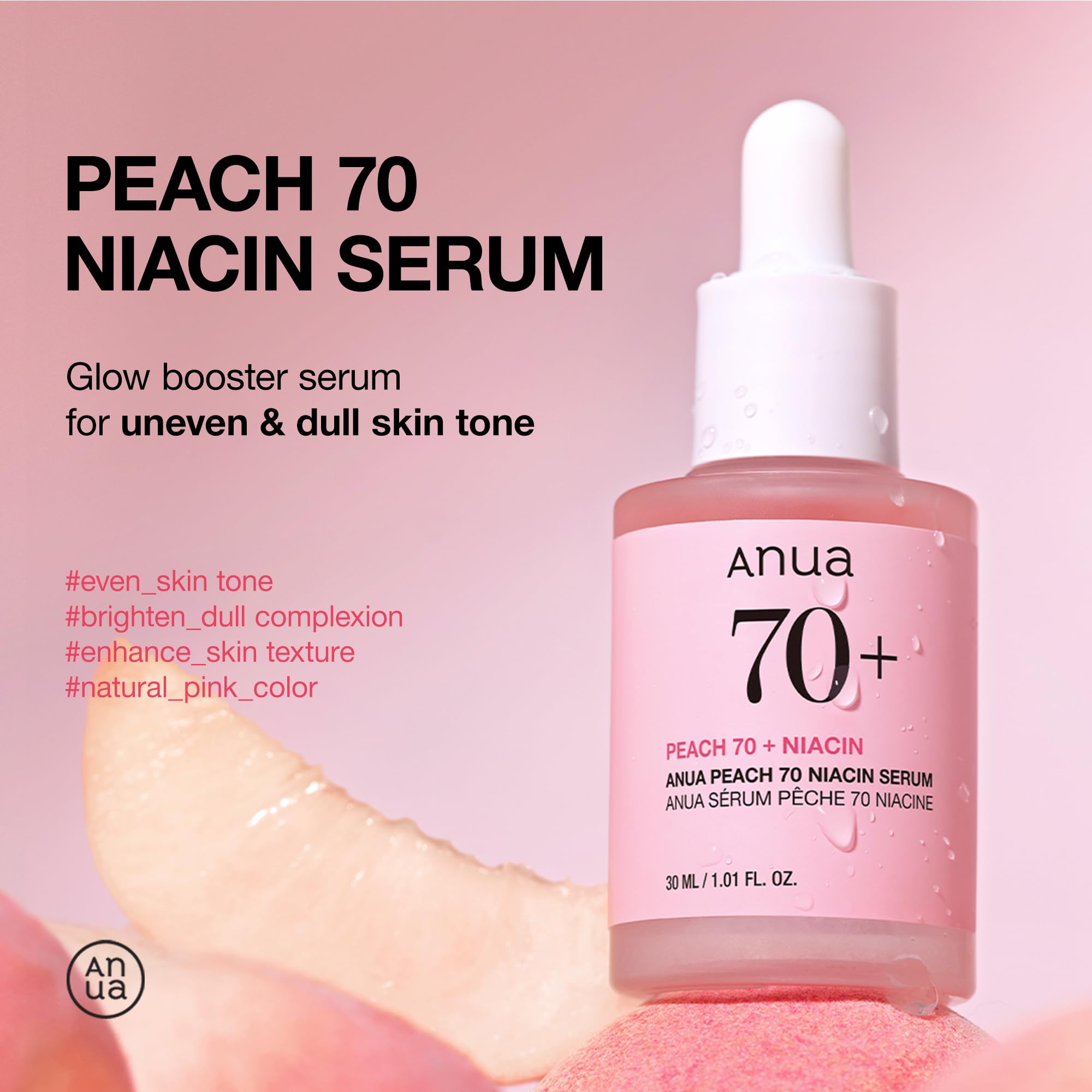 Anua Peach 70 Niacinamide Serum, Daily Glow Serum for Face Skin Tone & Dullness Care with Vitamin B12, Lightweight - Image 2