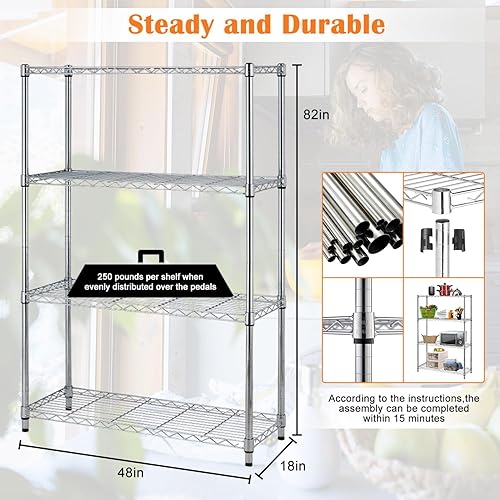 Vista 159 de Estantería de almacenamiento de 6 niveles, estantería de alambre, 48 pulgadas de largo x 18 pulgadas de ancho x 72 pulgadas de alto, estante Negro