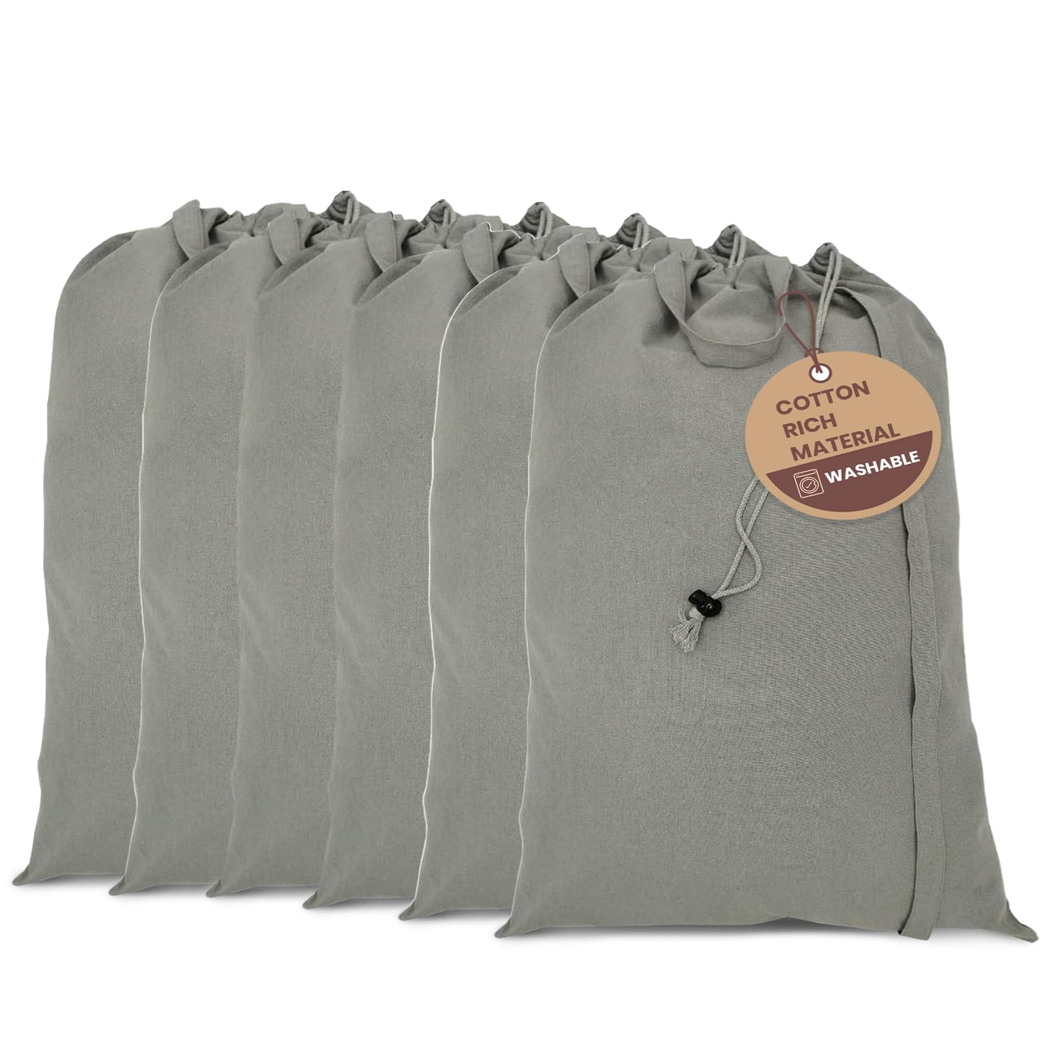 LFH Home Cotton Rich Large Laundry Bag with Handle, Heavy Duty Drawstring Closure Washable Laundry Bags, School Travel, Home, Hotel, College Dorm, Organizer Sack, Toys Clothes 24x36 (Pack of 6)-Grey