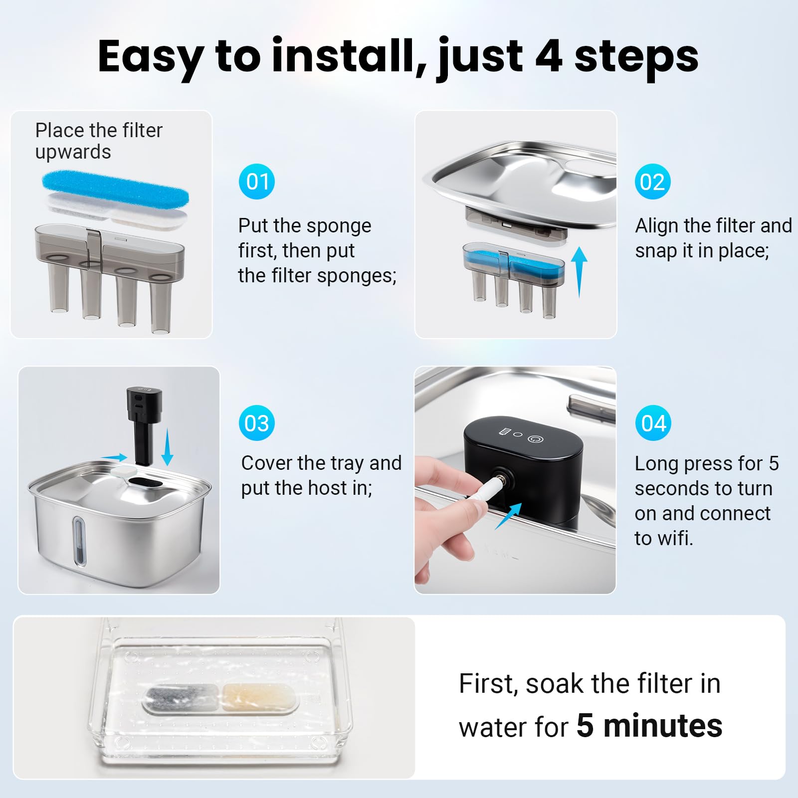 Bomba de fuente de agua para perros de 10 L, dispensador de acero inoxidable con bomba silenciosa, bomba automática de fuente de agua para perros de 2.64 galones