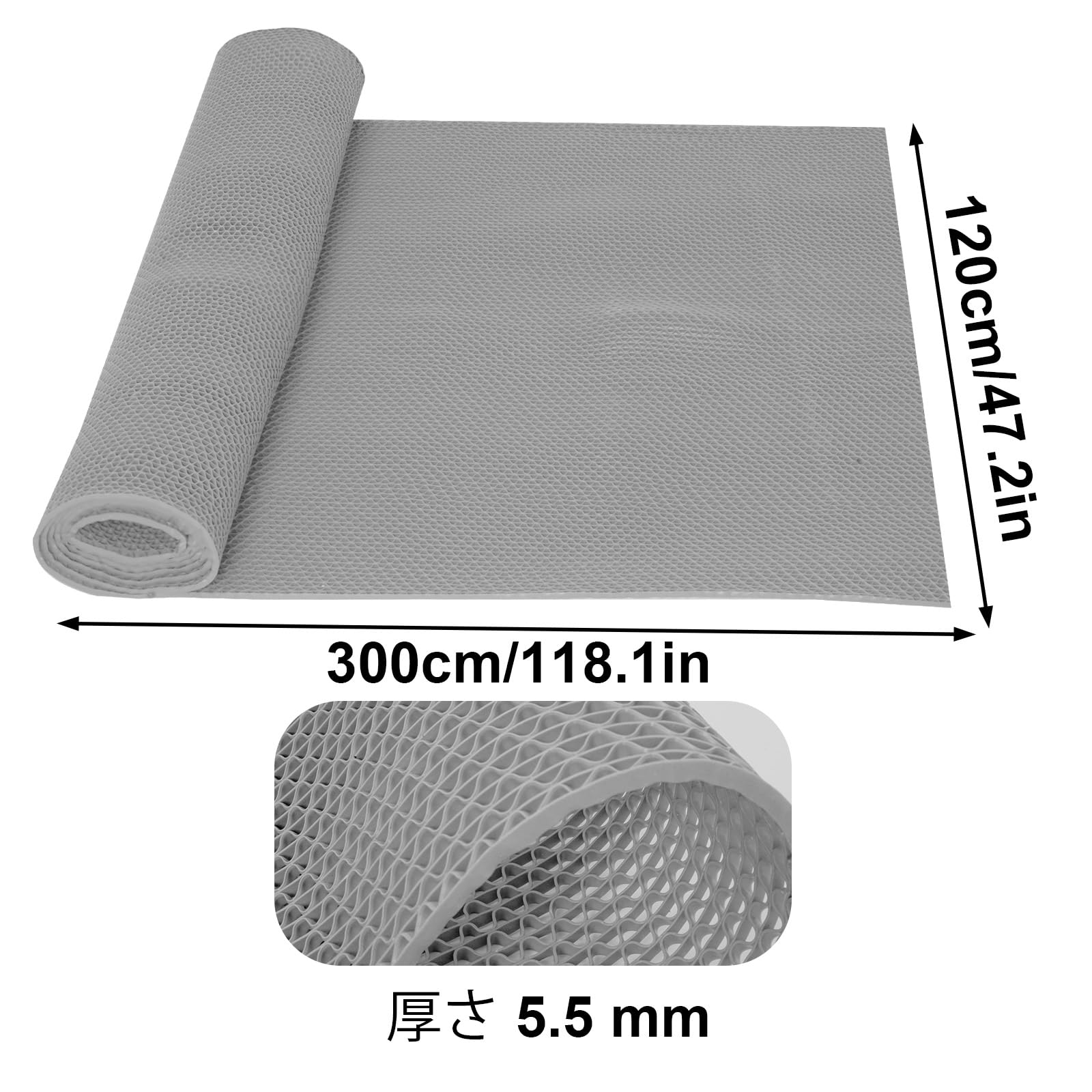 Tcatec 業務用滑り止めマット PVC 吸水 転倒防止 商業フロアマット 300x120 cm レストラン 通路 廊下 プール 浴室 ベランダ 病院 介護 施設 学校 店舗 マンション 駐車場 ドアマットロール 滑り止めマット バー テラス 屋外屋内カーペット用 (厚さ5.5 mm グレー)