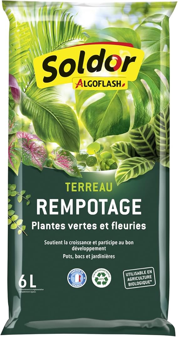 Terreau Géraniums Et Plantes Fleuries Algoflash 70L - Rétention D'eau, Engrais Longue Durée, Pour Balcons Et Jardinières