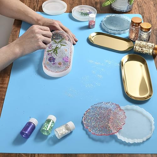 Vista 11 de Sapid Hoja de silicona extra grande para manualidades, alfombrillas de silicona gruesa para joyería, alfombrilla de silicona antideslizante para Azul