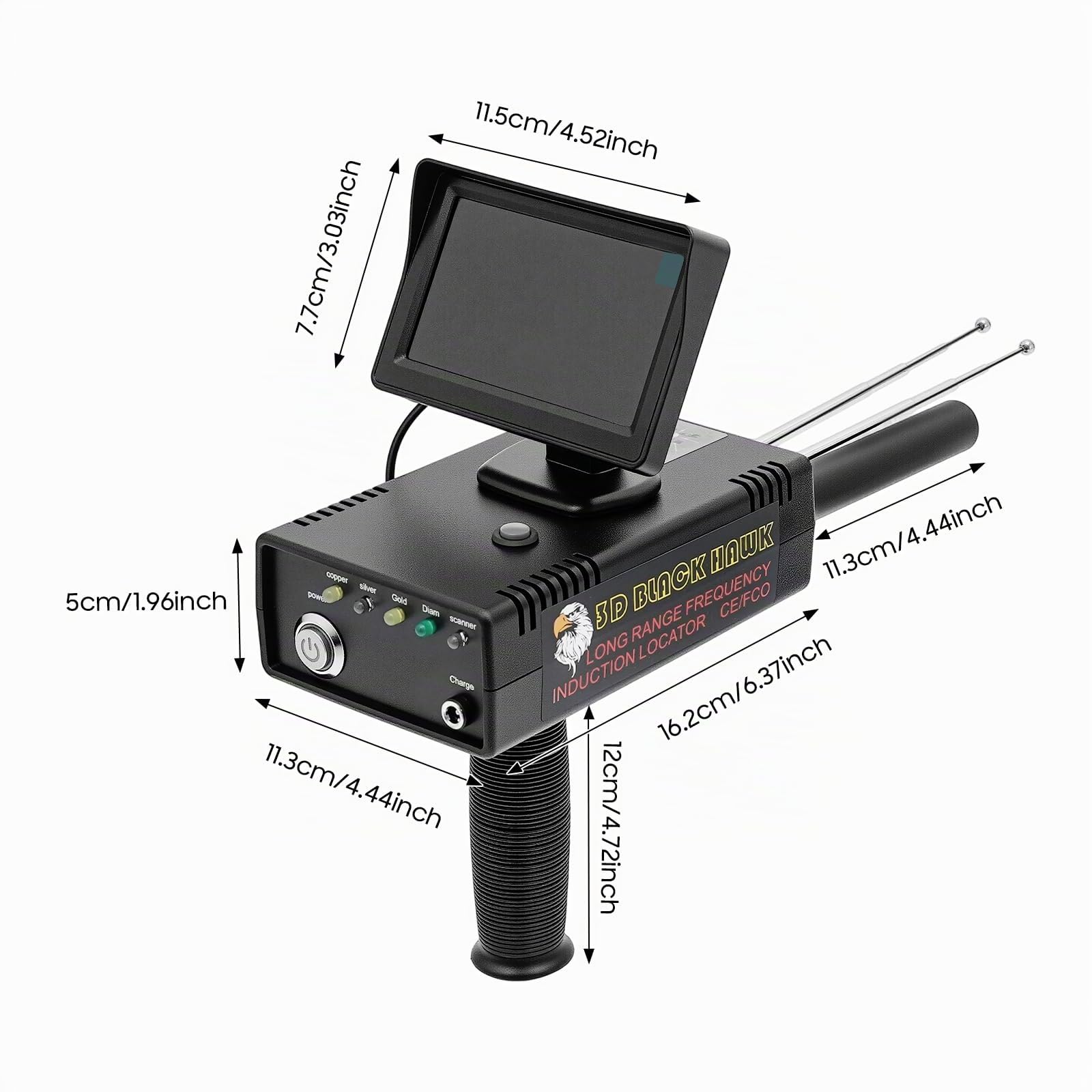 Rivelatore portatile in metallo dorato, 3D, campo di ricerca, 1200 m, profondità di rilevamento 30 m, indicatore LED ad alta precisione professionale (oro, argento, rame, diamante)