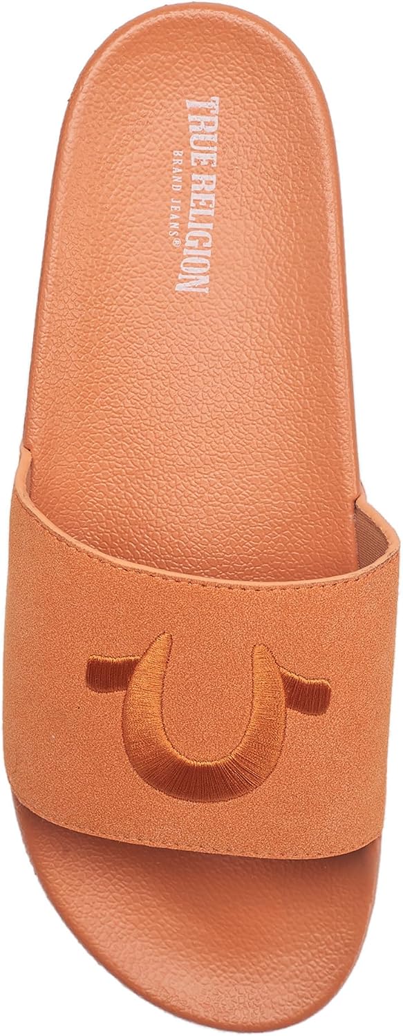 True Religion Men’s Logo Slide Sandals – Cushioned Comfort with Bold Horseshoe Strap