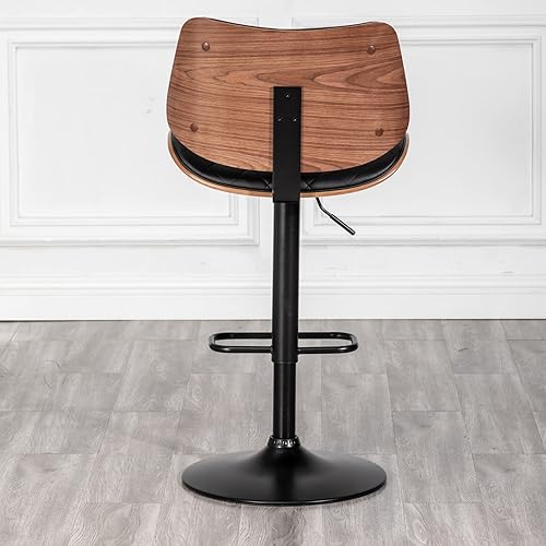 Miniatura 6 de LUNLING Juego de 2 taburetes de bar modernos de mediados de siglo, altura de mostrador, tapizados de cuero negro, sillas de bar giratorias de 360°