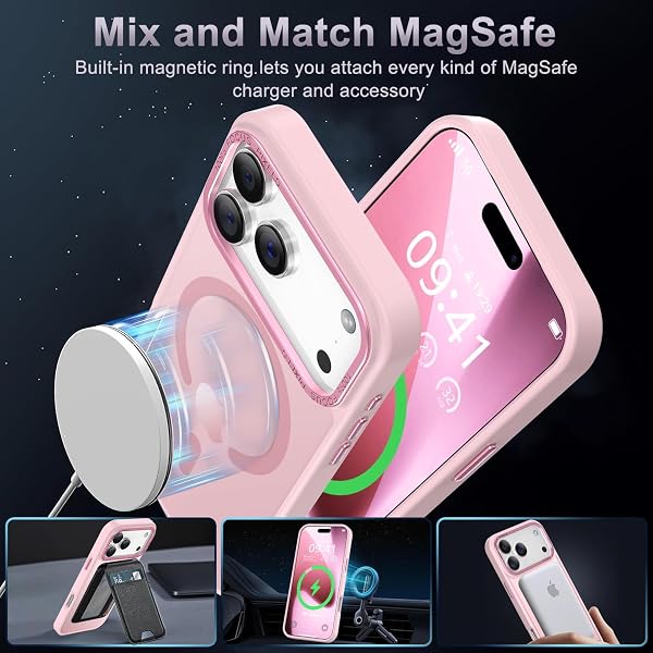 Newfuture Strong Magnetic Compatible with iPhone 17 Pro Case [13 FT Military Drop Protection] [Compatible with Magsafe] Slim Translucent Matte Shockproof with Anti-Fingerprint Phone Case, Tender Pink - 2