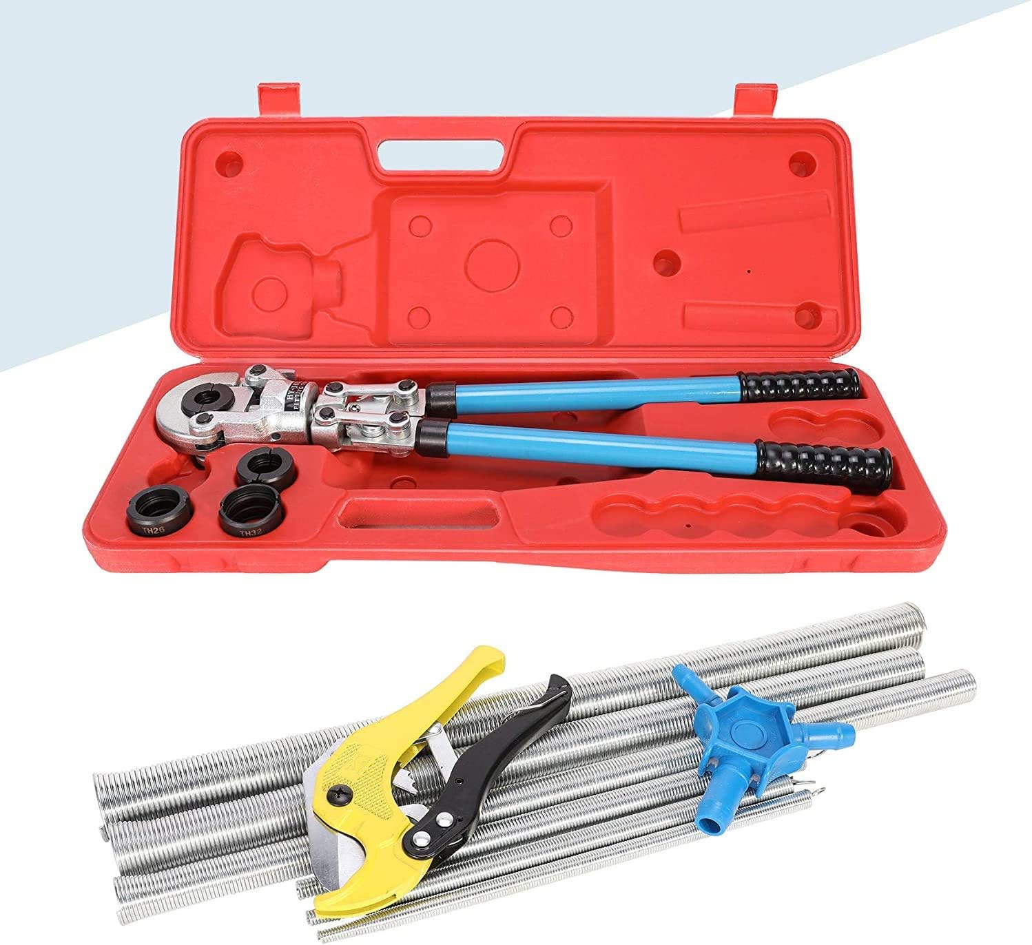 Sfeomi Pipe Crimping Tool Set for Pipe Fittings TH 16 to 32 mm Crimping Pliers 6 Torsion Springs Pipe Tube Crimper Separation and Connection of Plastic Copper Composite and Steel Pipes