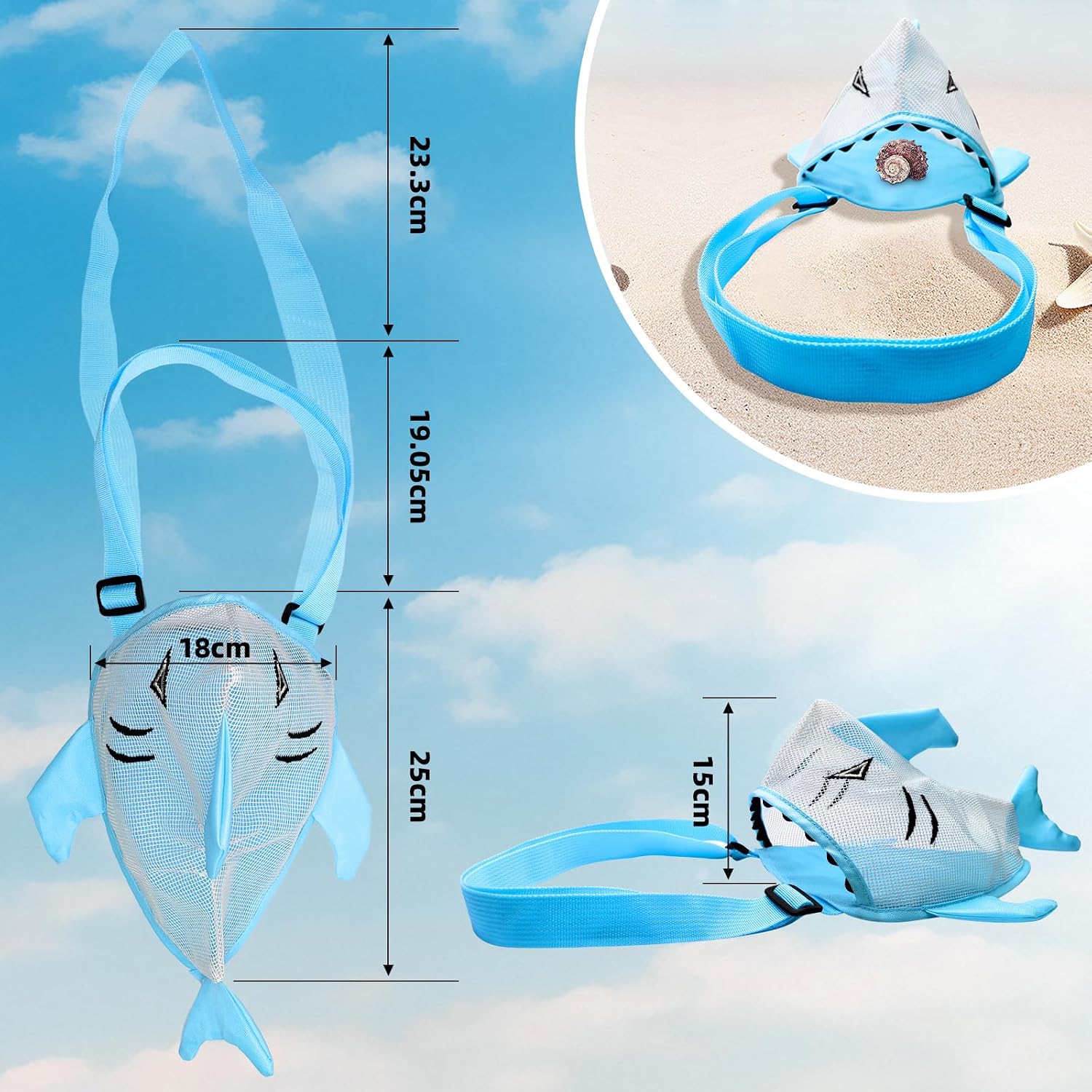 Sea Shell Bags for Beach, Mesh Seashell Holder,Shelling Collecting Tools Travel Sand Toys Storage Bucket (1, Blue) image 3
