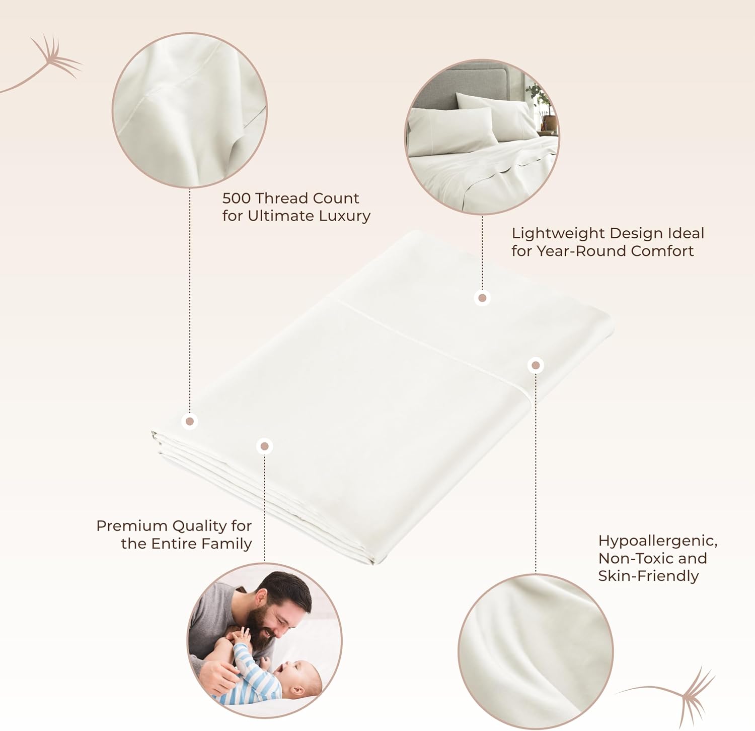 Certified Organic Full Flat Sheet Only - 100% Organic Cotton Sheets with Luxurious Soft and Breathable 500 Thread Count Sateen Weave Finish - GOTS & Fairtrade Certified (Natural, Full)