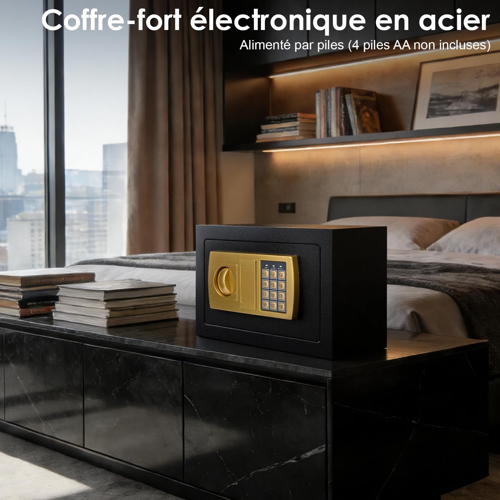 Petit Coffre Fort à Code,Coffre Fort électronique,Coffre-Fort Mural électronique,Coffre Fort Anti Feu et Clés,Acier Mini Coffre,pour Maison, Bureau, Hôtel, 31 x 20 x 20cm
