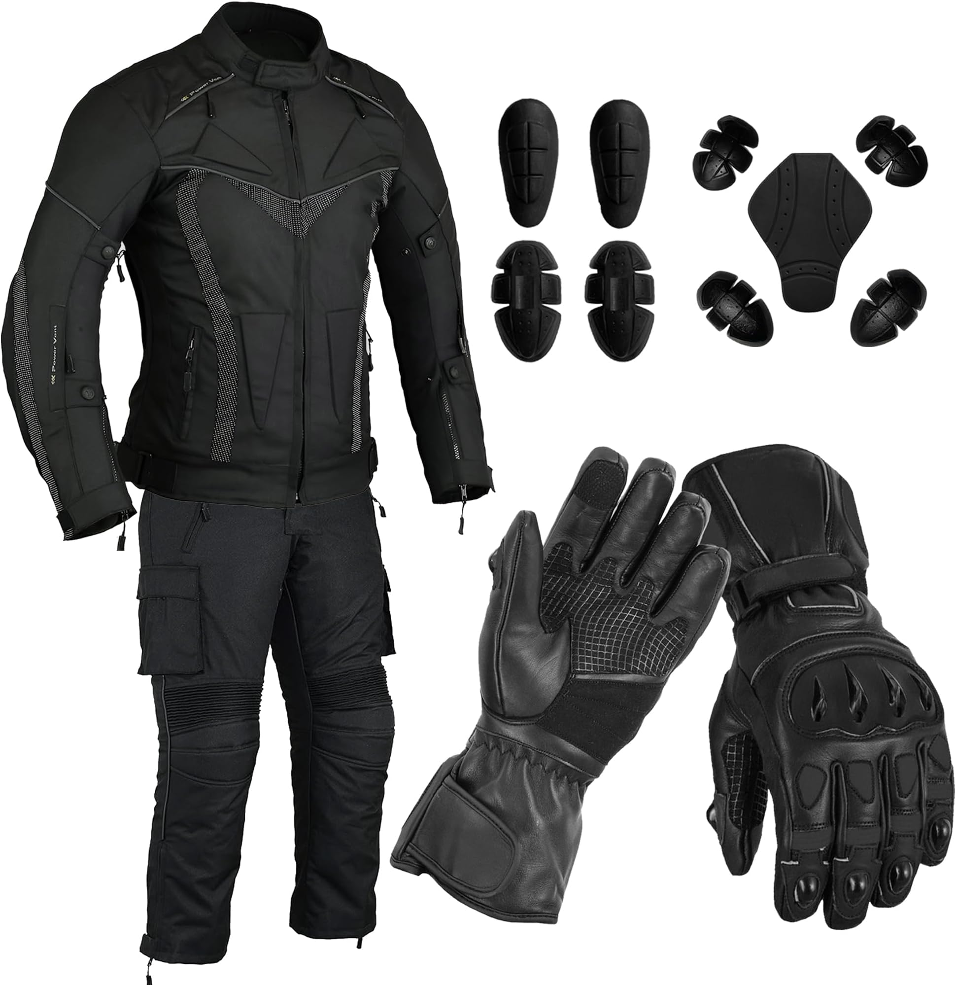 Men’s CE Armoured Waterproof Motorcycle Suit (Jacket & Pants) with Touchscreen Leather Riding Gloves