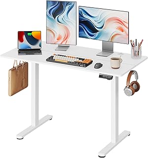 DEVAISE Bureau électrique réglable en Hauteur 120x60 cm, Bureau Assis-Debout avec Moteur Silencieux, Hauteur Réglable de 72 à 120cm, Table Informatique Ergonomique pour Bureau et Télétravail, Blanc