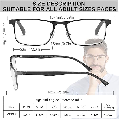 Miniatura 7 de LAURA FAIRY Gafas de lectura para hombre  Bisagra de resorte  Cómodos anteojos de lectura de metal con bloqueo de luz azul, para computadora, lentes