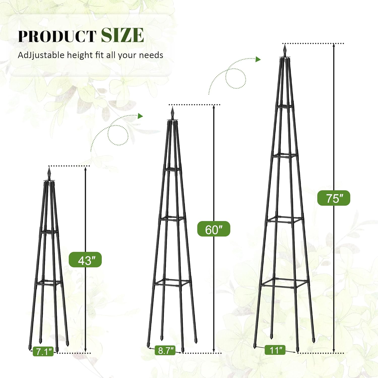 Alisisfores 6 FT Obelisk Trellis for Climbing Plants,Garden Trellis with Extra Thickened Plastic-Coated Metal Pipes, Outdoor & Indoor Garden Support for Potted Plants, Black