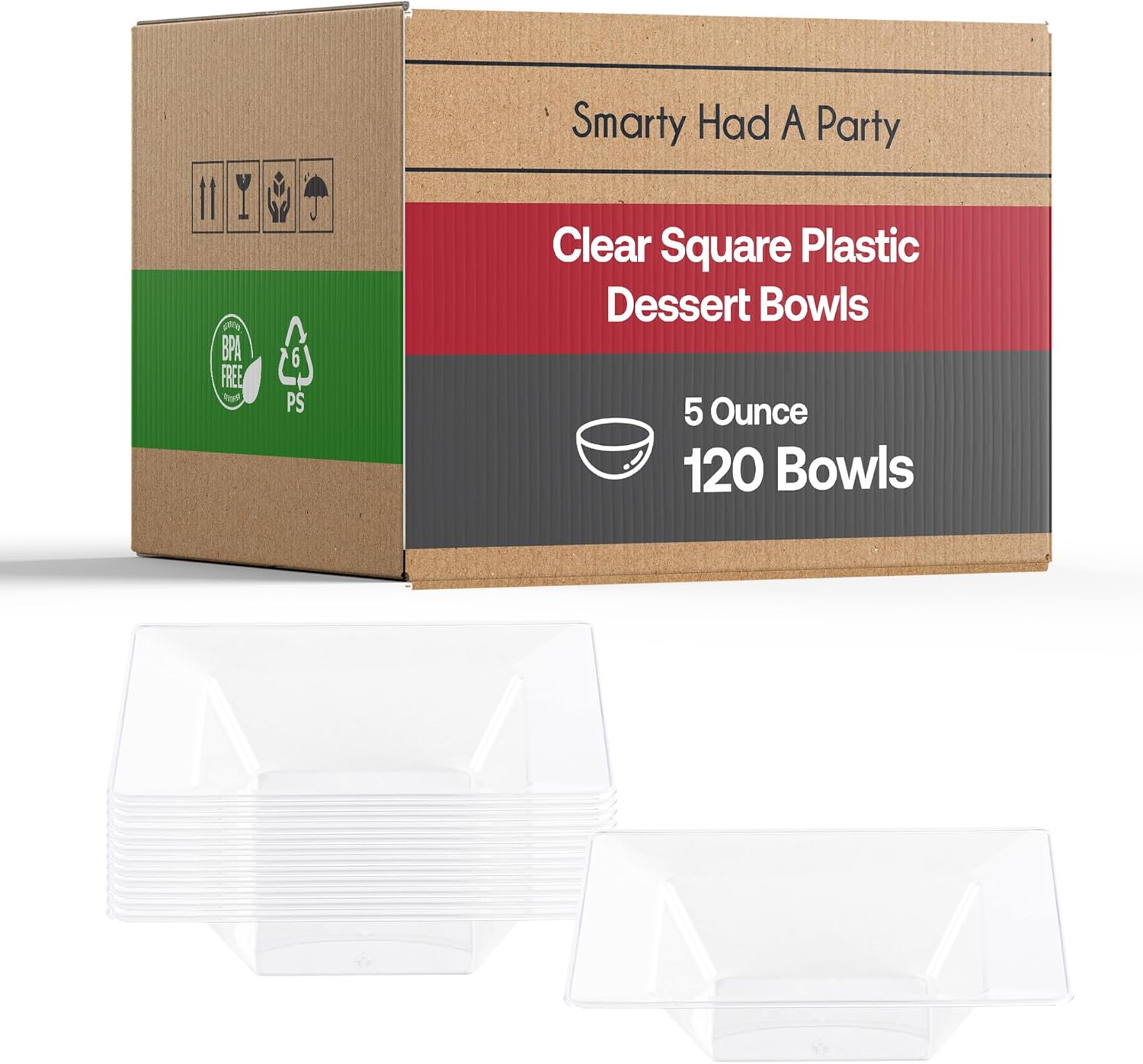 Elegant Disposable Plastic Bowls 120 Pcs, 5 oz Heavy Duty, Fancy Square Soup Bowls, Bulk Party Bowls, Dessert Bowls For Wedding, Birthday