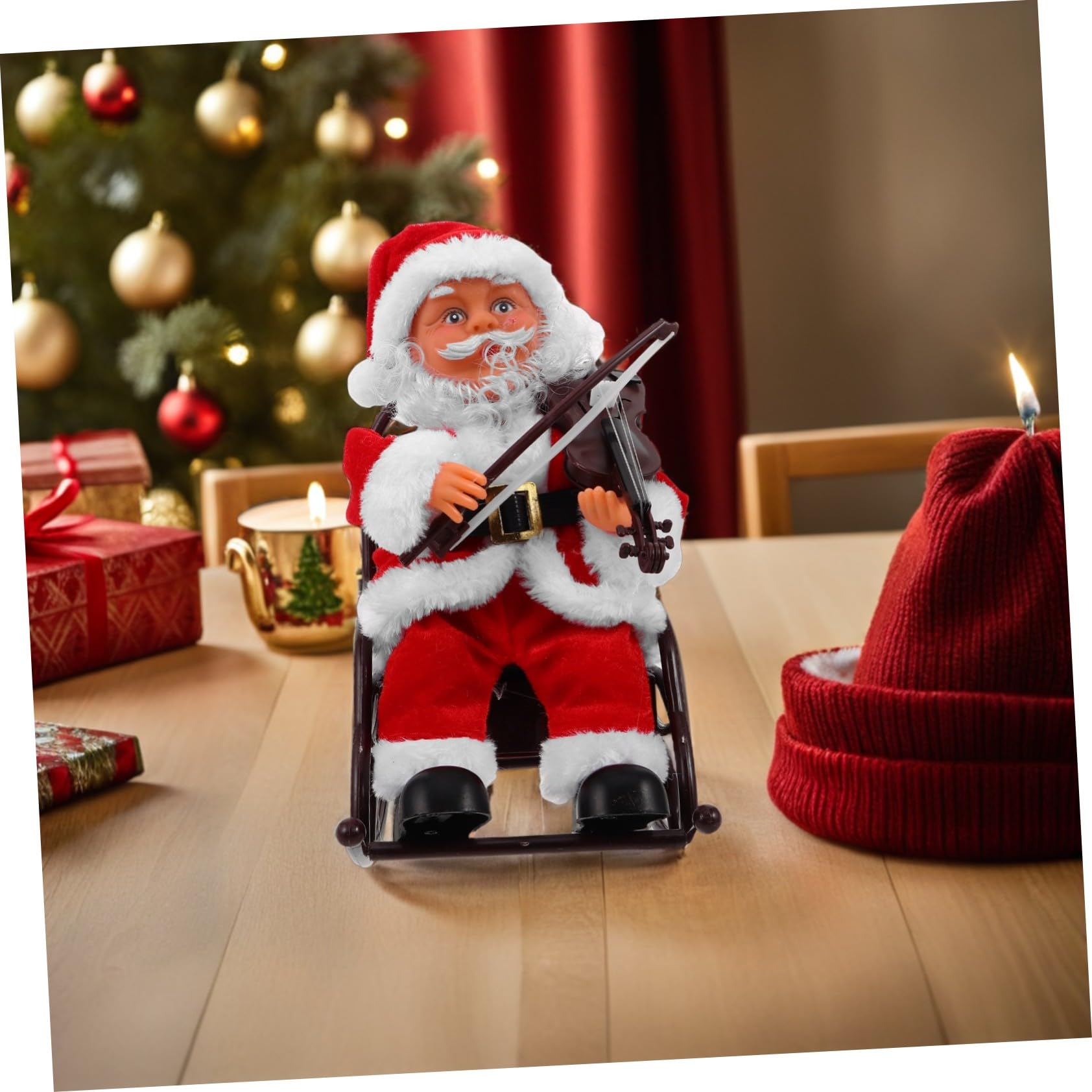 BESPORTBLE Statuina Di Babbo Natale Con Movimento e Musica Giocattolo Elettrico Per Feste Di Natale Decorazione Interattiva Per Casa e Riunioni Familiari