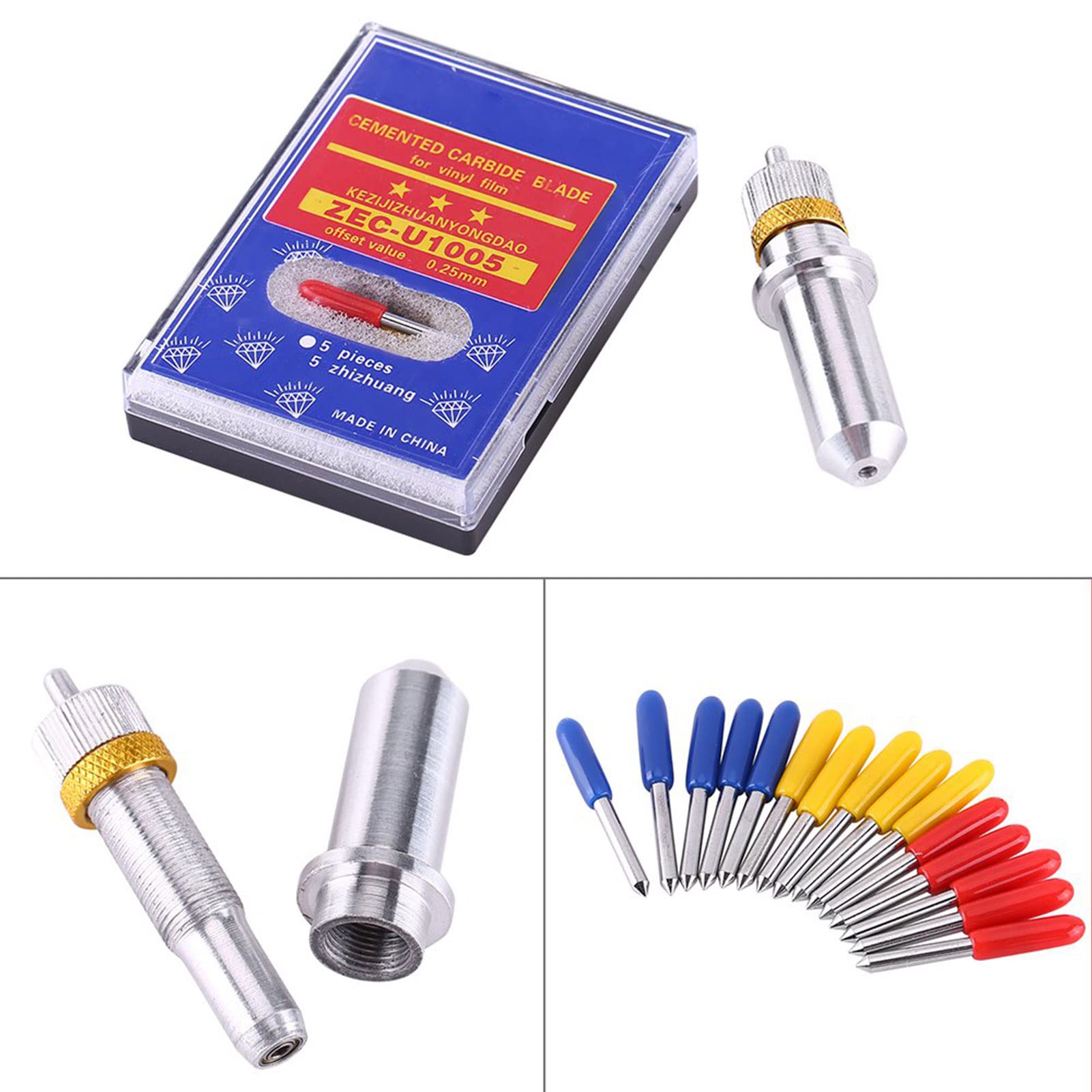 Respicefinem 15 Pieces Cutter Plotter Cutting Blades for Cutting Plotter 30 45 60 Degree Standard Cutting Blades with Holder for GCC Film Cutter Plotter Cutting Machines