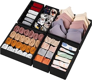 6 Pack Sock Underwear Drawer Organizer Dividers, 58 Cell Foldable Fabric...
