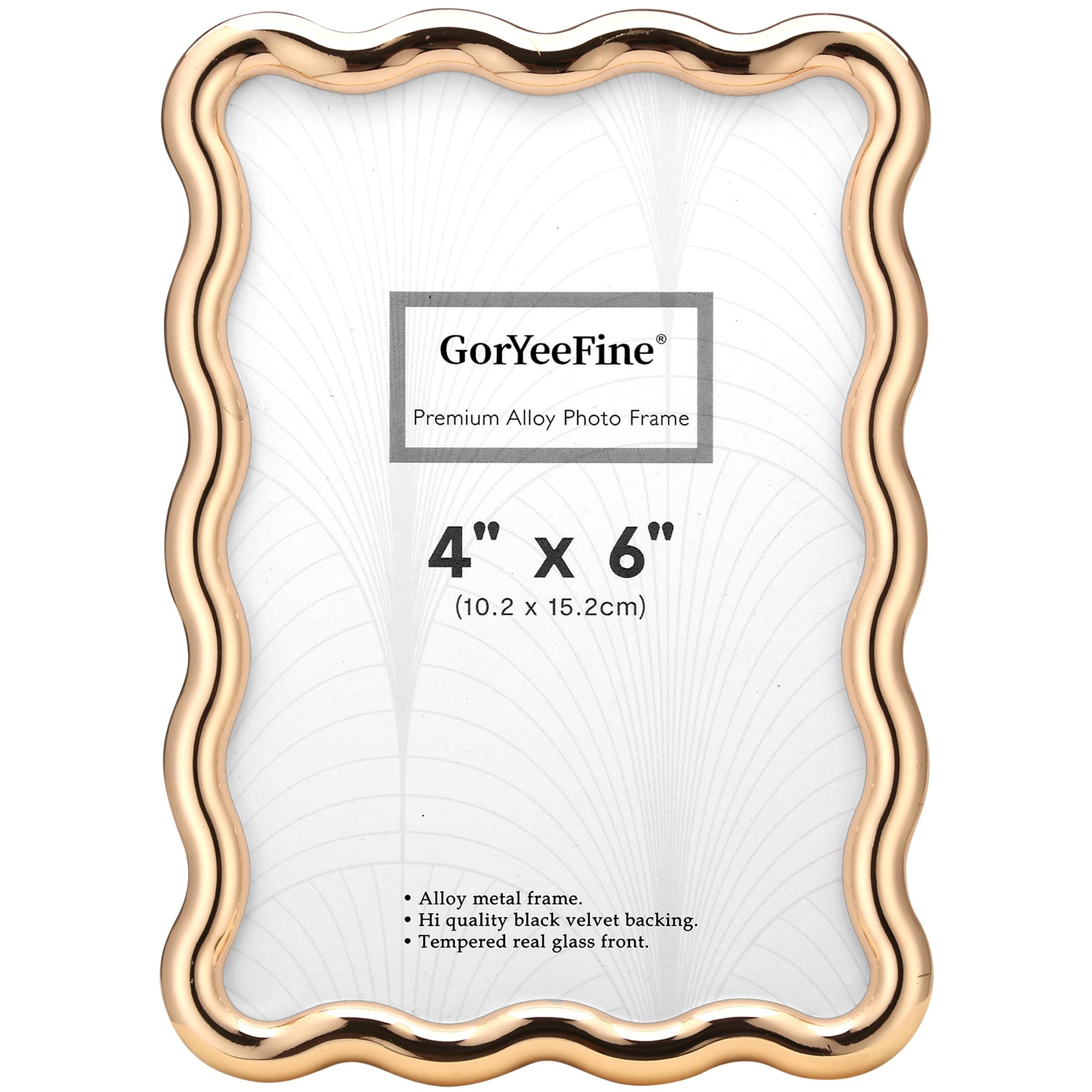 Gold 4x6'' High-End Zinc Alloy Picture Frame,Unique Wave Design,Modern Glamour 6x4'' Luxury Pictures Frames,with Real Glass and Black Velvet Backing for Tablektop and Wall Décor — image 1