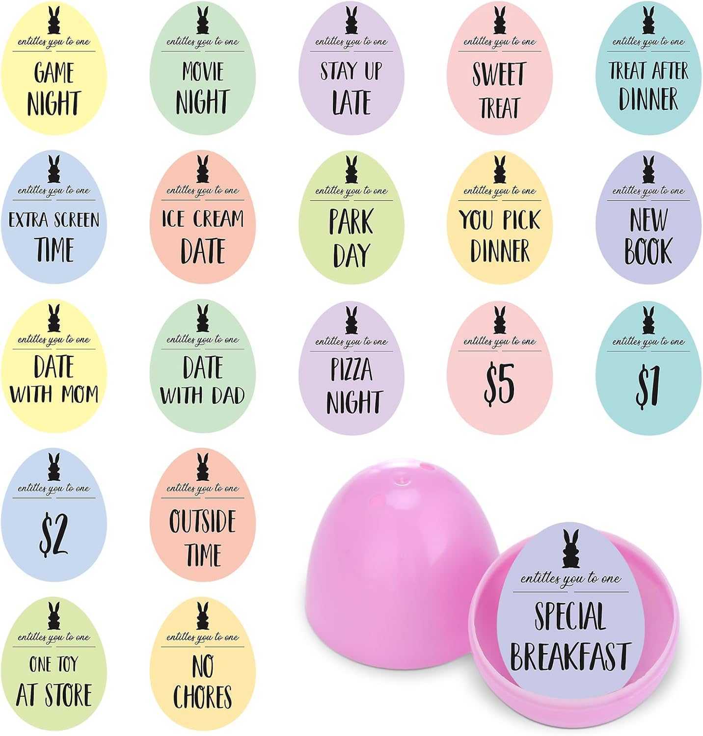 Hoolerry 100 Pcs Easter Egg Fillers, Non Candy Easter Basket Stuffers for Littles, Wooden Easterr Egg Hunt Prize Reward Tokens with 20 Sayings DIY Craft Discs(Pastel Color)