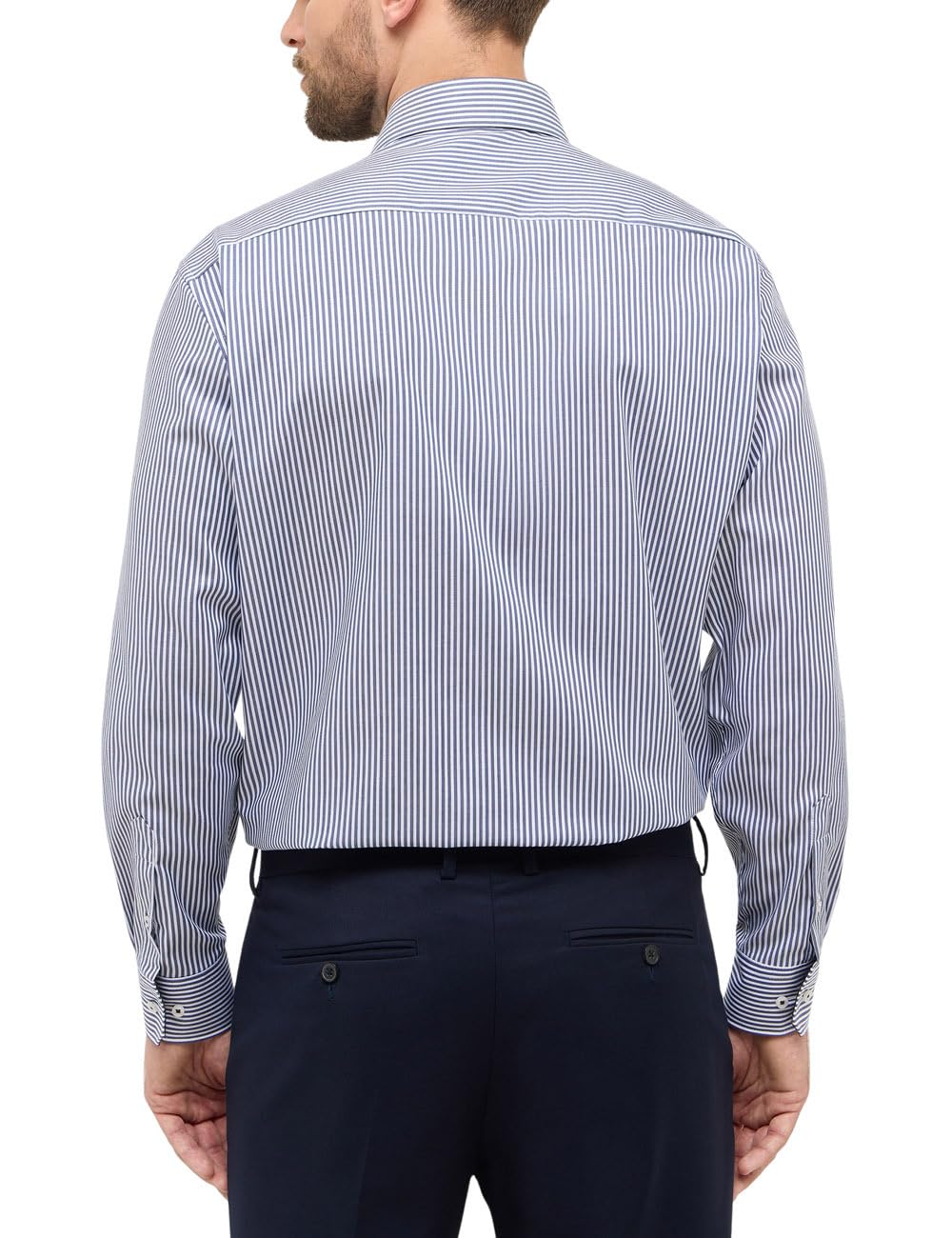 ETERNA Comfort Fit Dynamic Cotton Hemd Langarm Twill Streifen dunkelblau