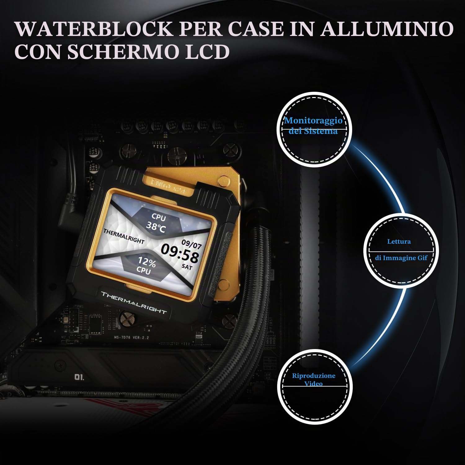 Thermalright FW360 Black ARGB CPU Dissipatore a Liquido con 3 Ventole PWM, RPM 2000RPM, Schermo LCD IPS, Risoluzione 320 * 240, Dissipatore CPU a Liquido per AMD: AM4/AM5/Intel LGA1700