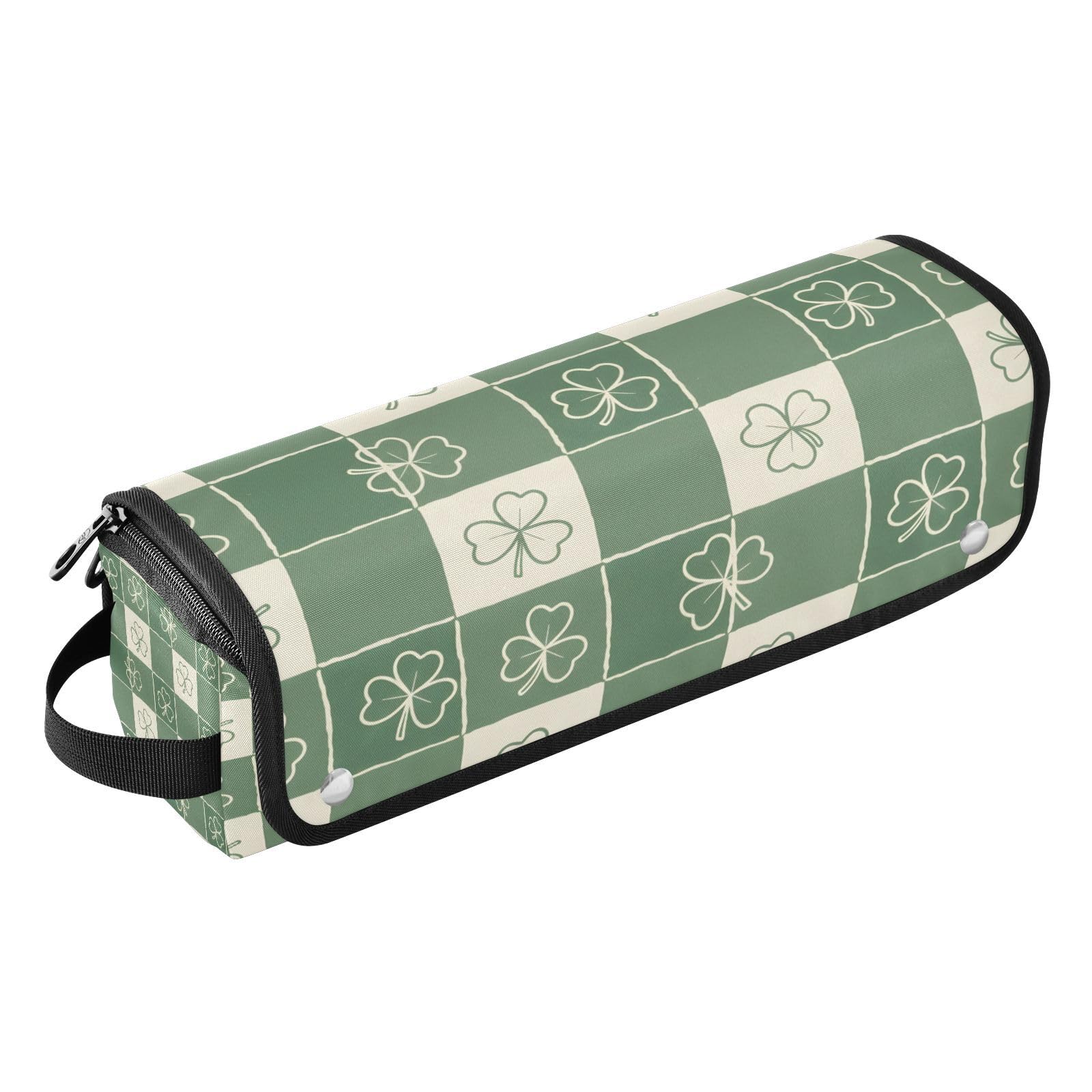 Four Leaf Clover Shamrock Hair Tools Travel Bag Portable Hair Accessory Organizer with Heat Resistant Mat 2 in